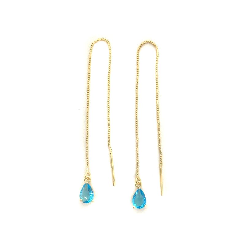 Aros Cadena Colgante Gota Celeste Enchapado Oro 18K-0