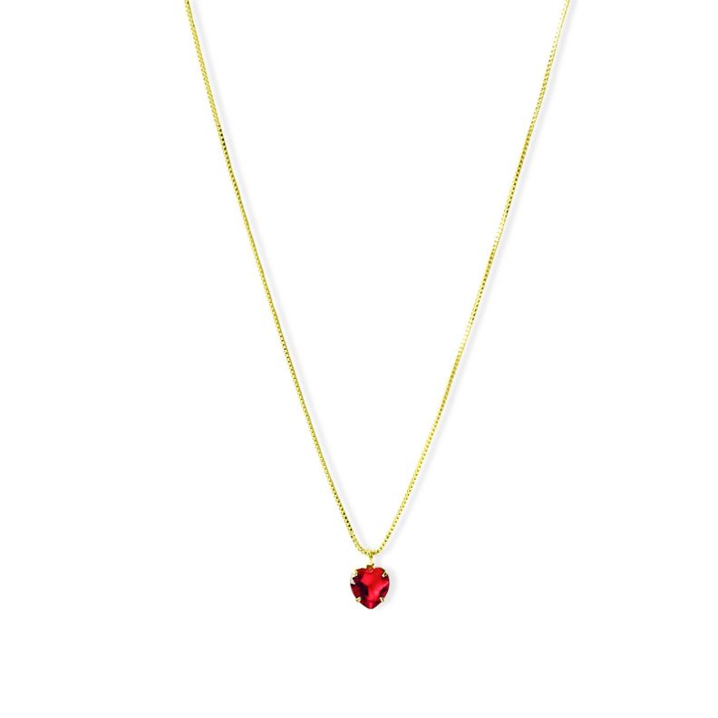 Collar Corazón Circón Rojo 6mm Enchapado Oro 18K-0