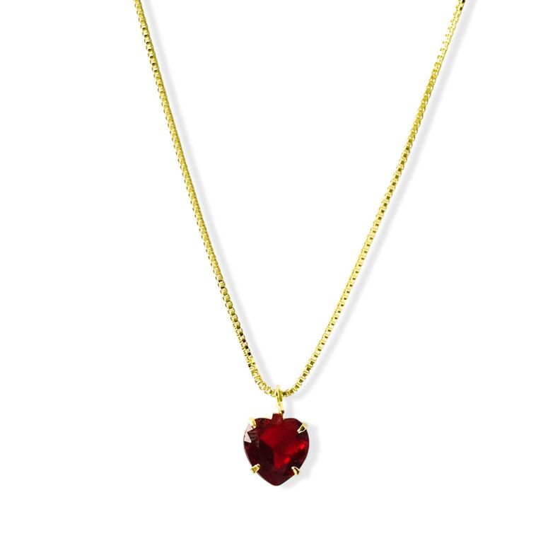 Collar Corazón Circón Rojo 6mm Enchapado Oro 18K-1