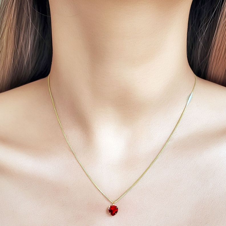 Collar Corazón Circón Rojo 6mm Enchapado Oro 18K-2
