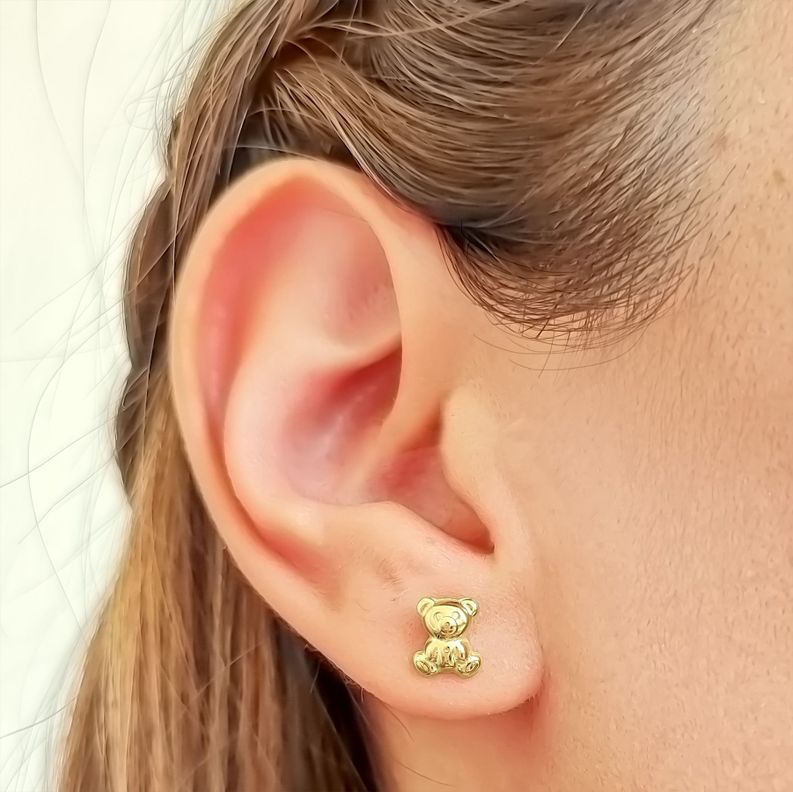 Aros Abridores Bebé Osito Laminado Oro 18K-2