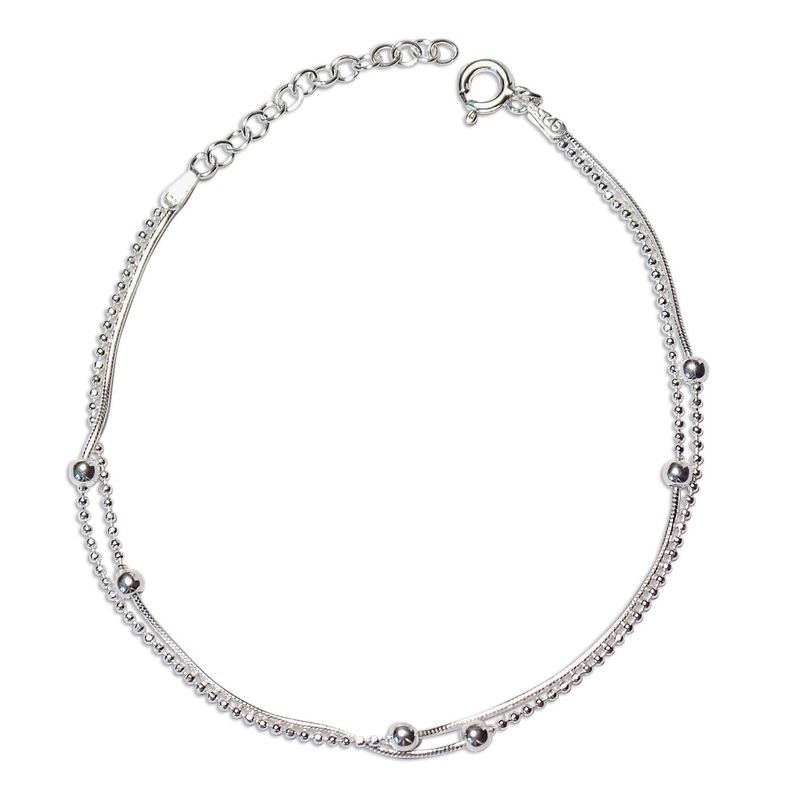 Pulsera Doble Pelotitas Plata Fina 925-0