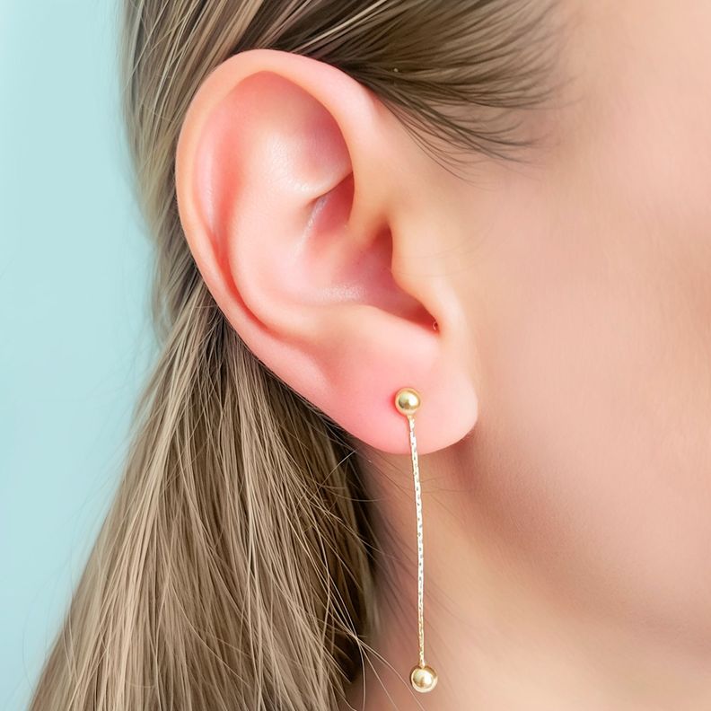 Aros Meche Largo Cadena Bolitas Enchapado Oro 18K-4