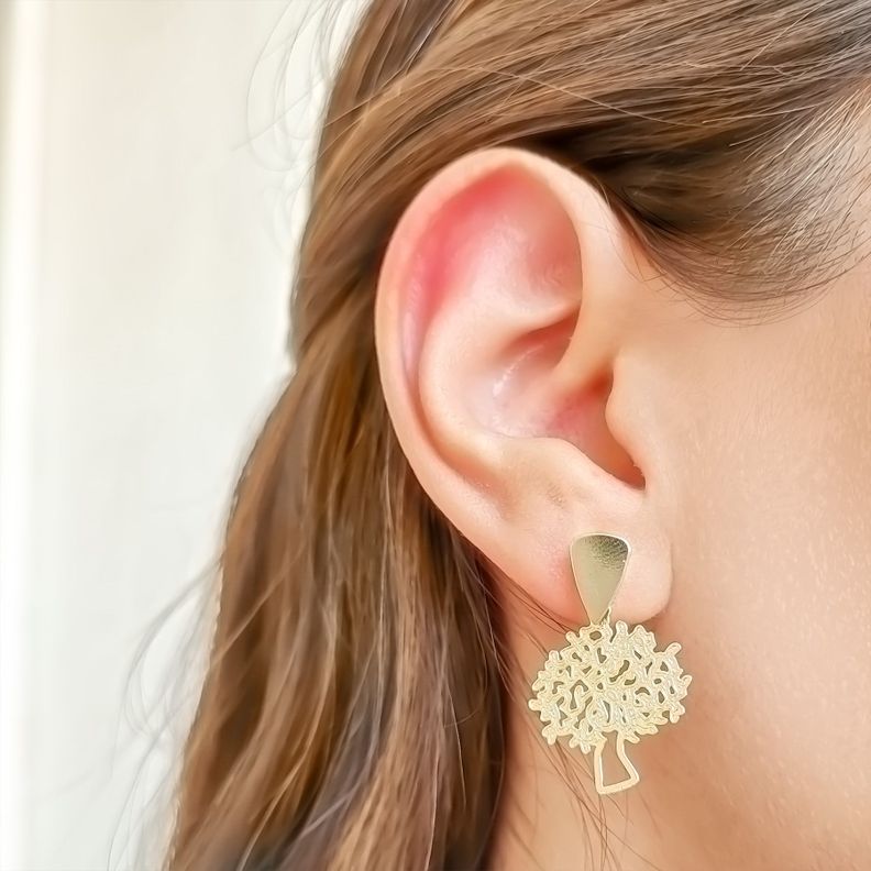Aros Árbol De La Vida Calado Enchapado Oro 18 K -2