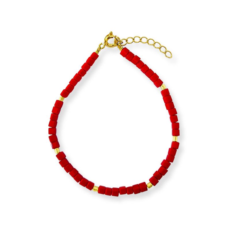 Pulsera Cubo Cristal Rojo Mostacilla Enchapado Oro 18k-0