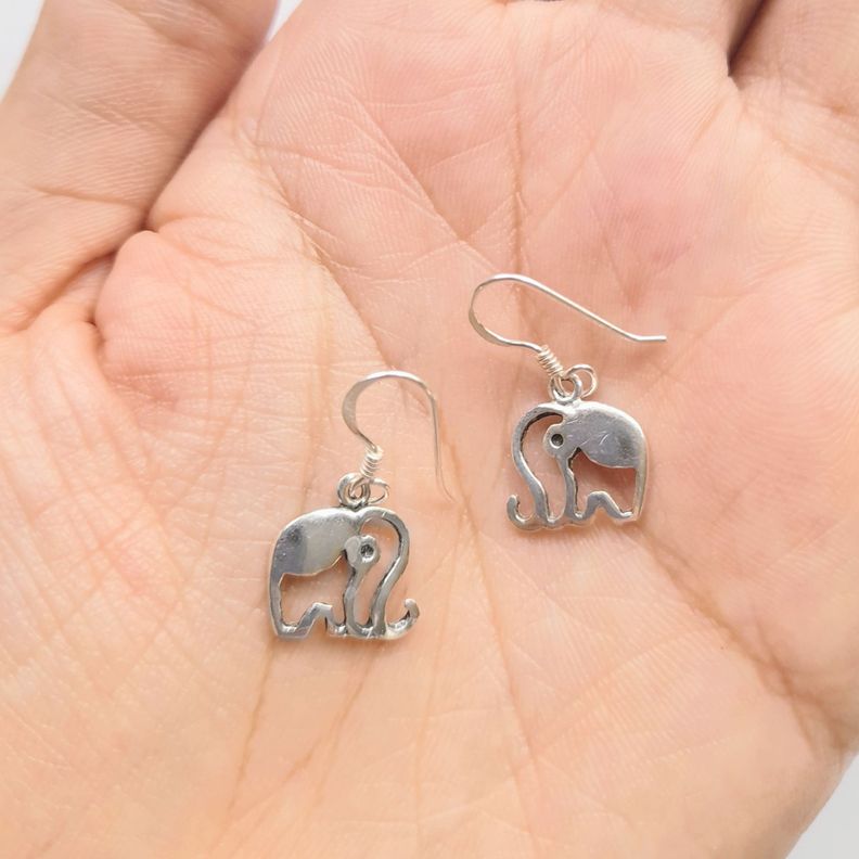 Aros Elefante Colgante Gancho Plata Fina 925-1
