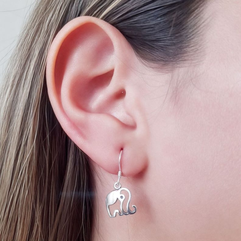 Aros Elefante Colgante Gancho Plata Fina 925-2