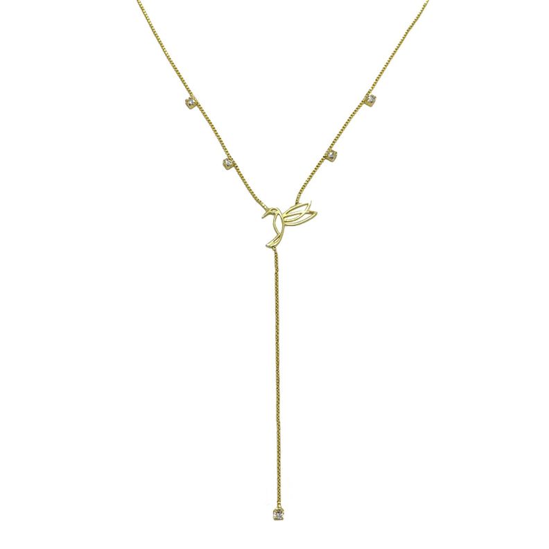Collar Colibrí Circón Enchapado Oro 18K-0