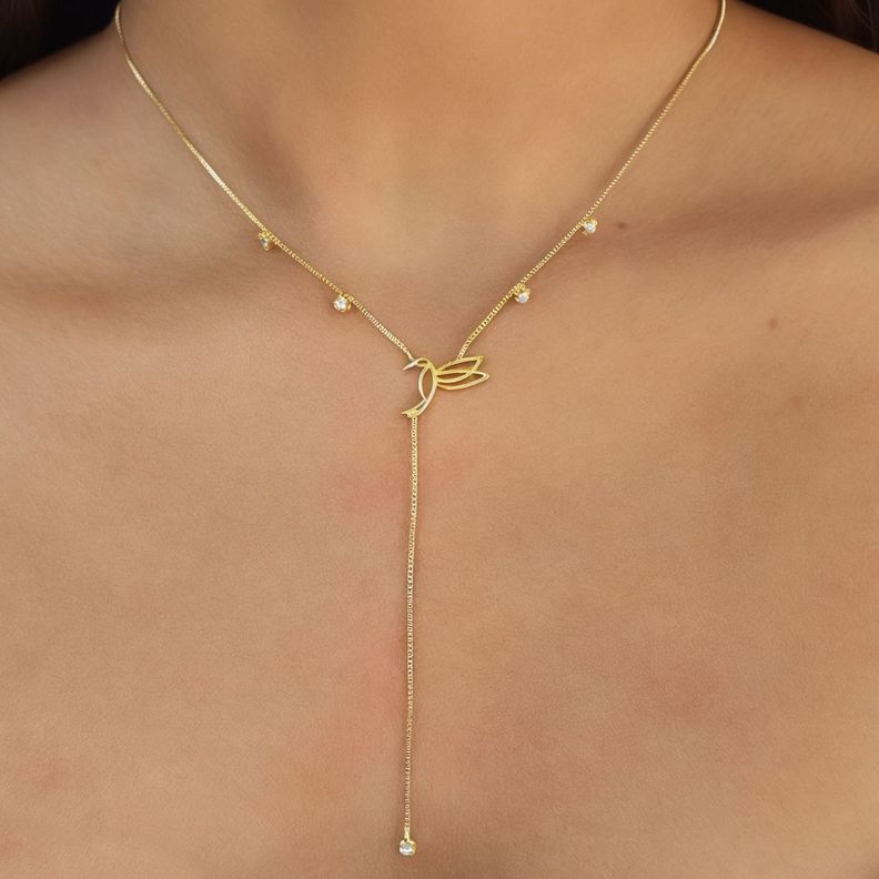 Collar Colibrí Circón Enchapado Oro 18K-3