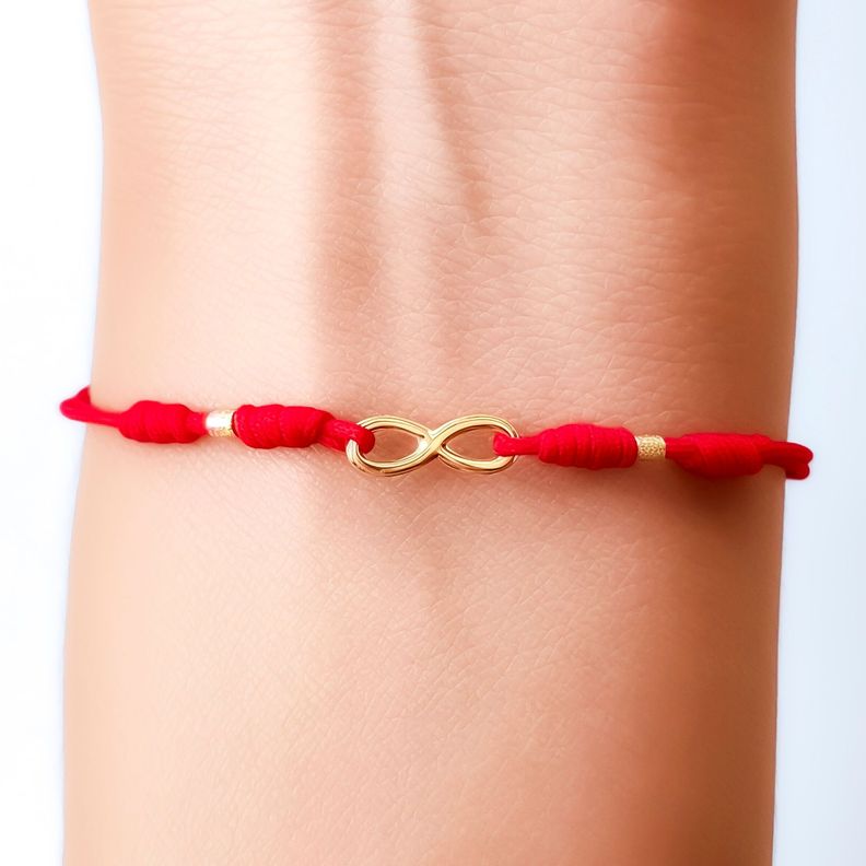 Pulsera Mini Infinito Enchapado Oro 18K Cordón Rojo-2