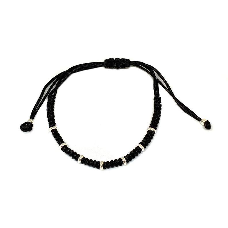 Pulsera 7 Arandelas Plata Fina 925 Cordón Negro-0
