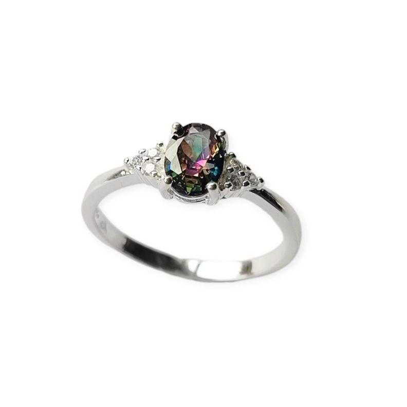 Anillo Solitario Topacio Místico #14 Circón Plata Fina 925-0
