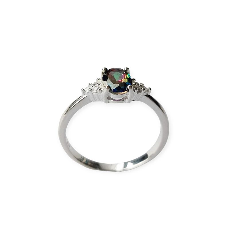 Anillo Solitario Topacio Místico #14 Circón Plata Fina 925-2