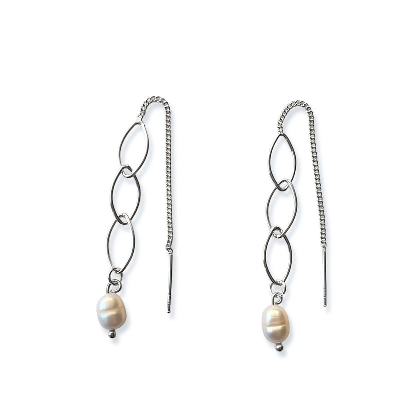 Aros Perla De Río Cadena Palito Plata Fina 925-0