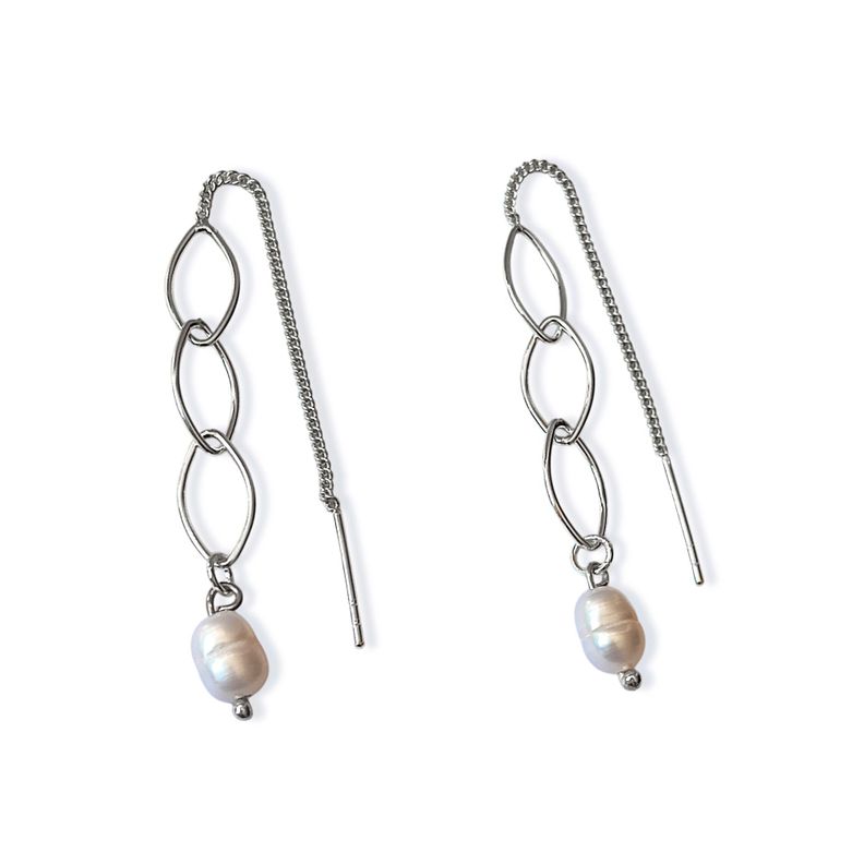 Aros Perla De Río Cadena Palito Plata Fina 925-1