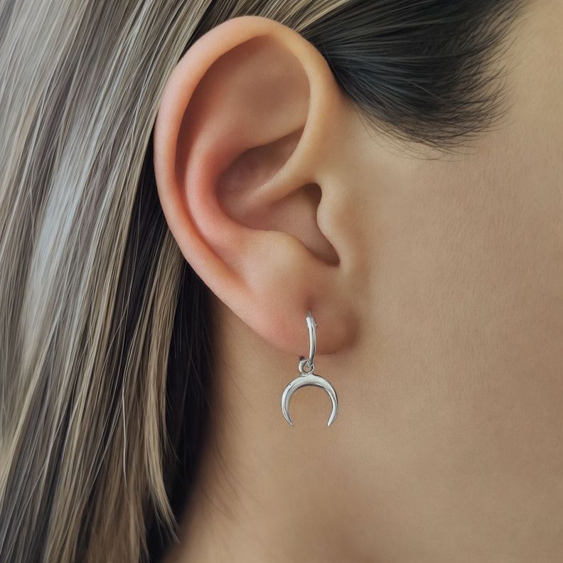 Aros Argolla Luna Invertida Mini Plata Fina 925-1