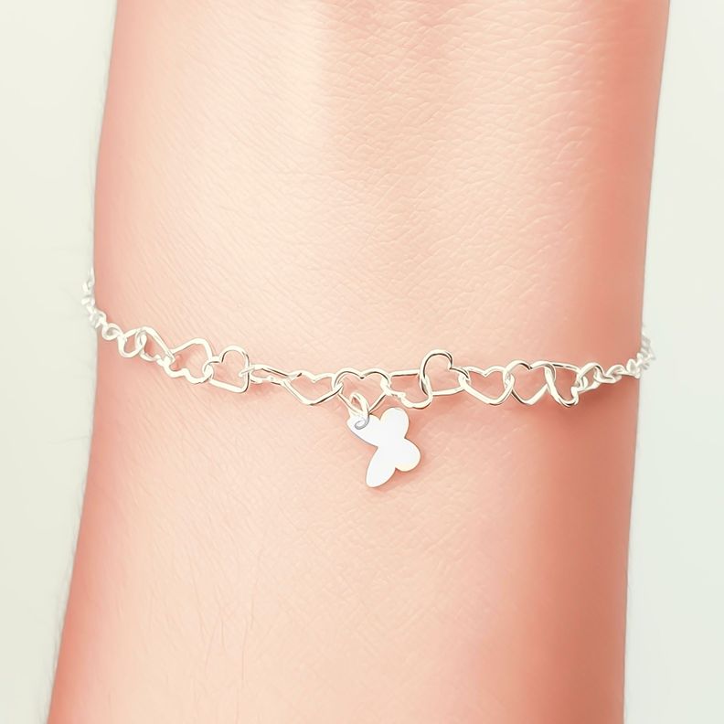 Pulsera Corazones Mariposa Plata Fina 925-2