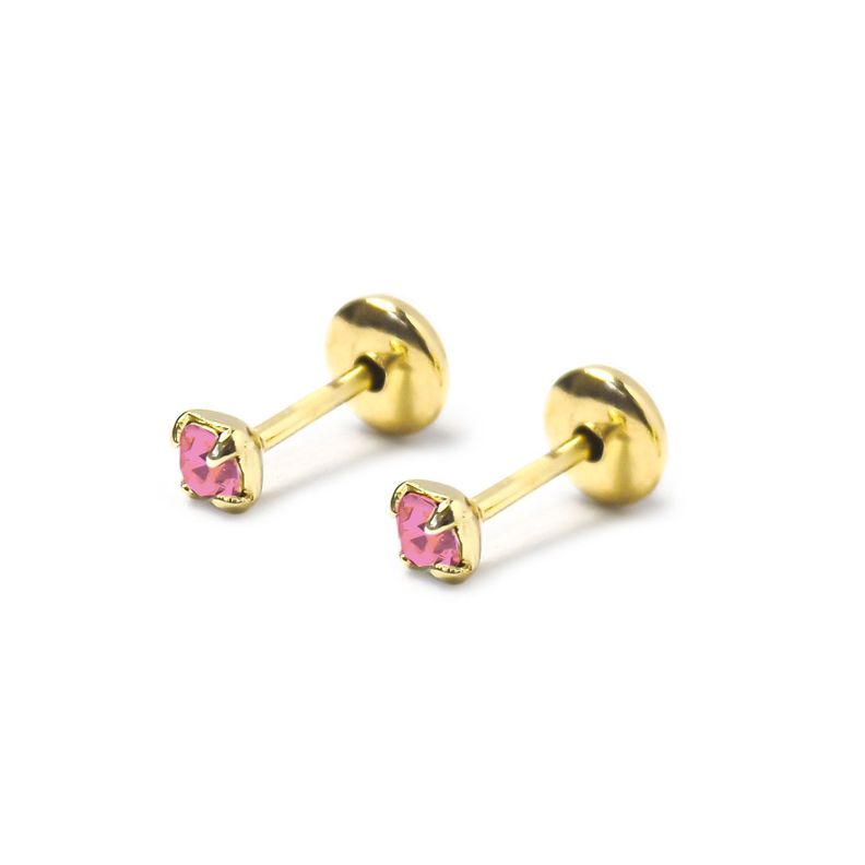 Aros Bebé Circón Rosado 2mm Enchapado Oro 18K-0