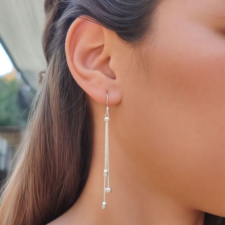 Aros Largo Melón Cadena Plata Fina 925-1