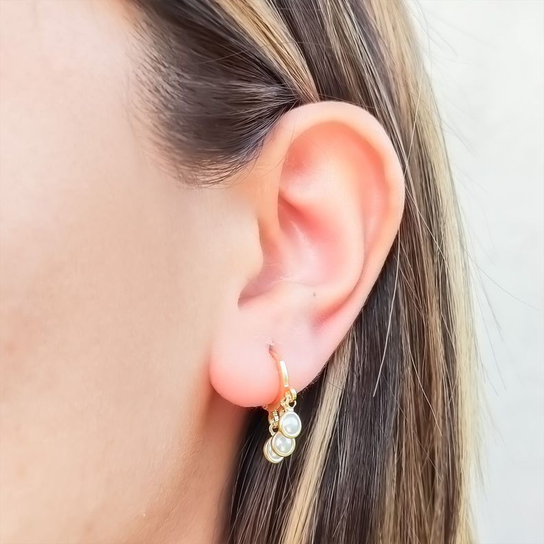 Aros Argolla 3 Perlas Enchapado Oro 18K-1