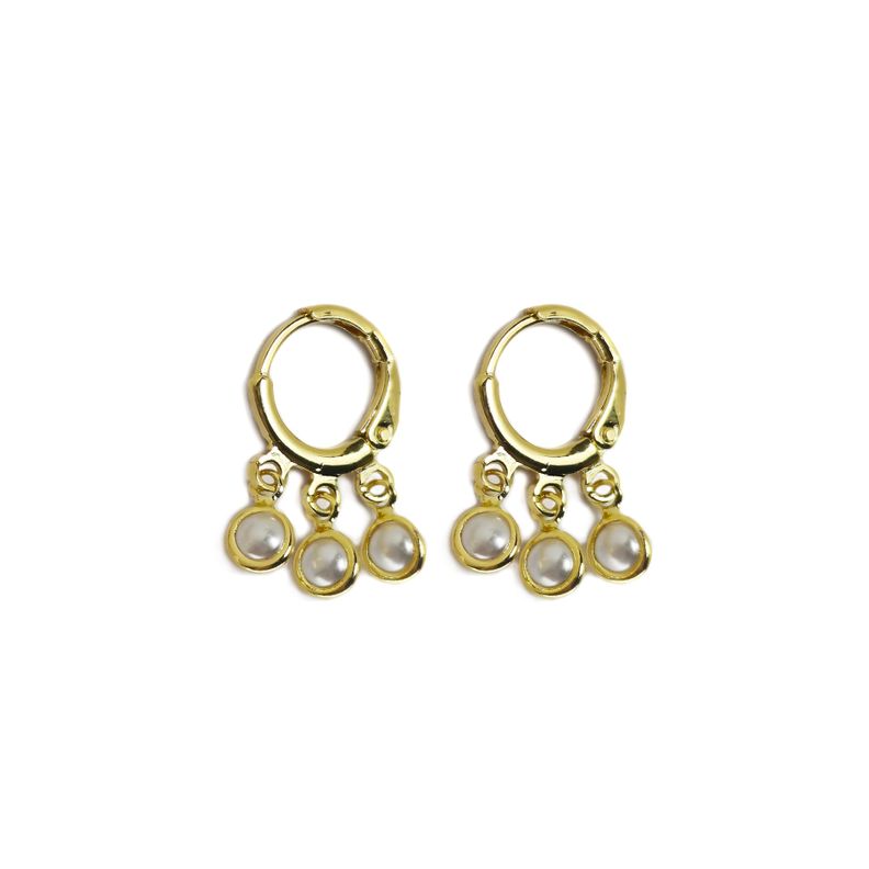 Aros Argolla 3 Perlas Enchapado Oro 18K-0