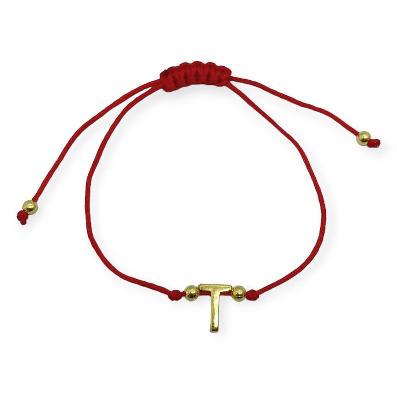 Pulsera Letra T Cordón Rojo Enchapado Oro 18K-0