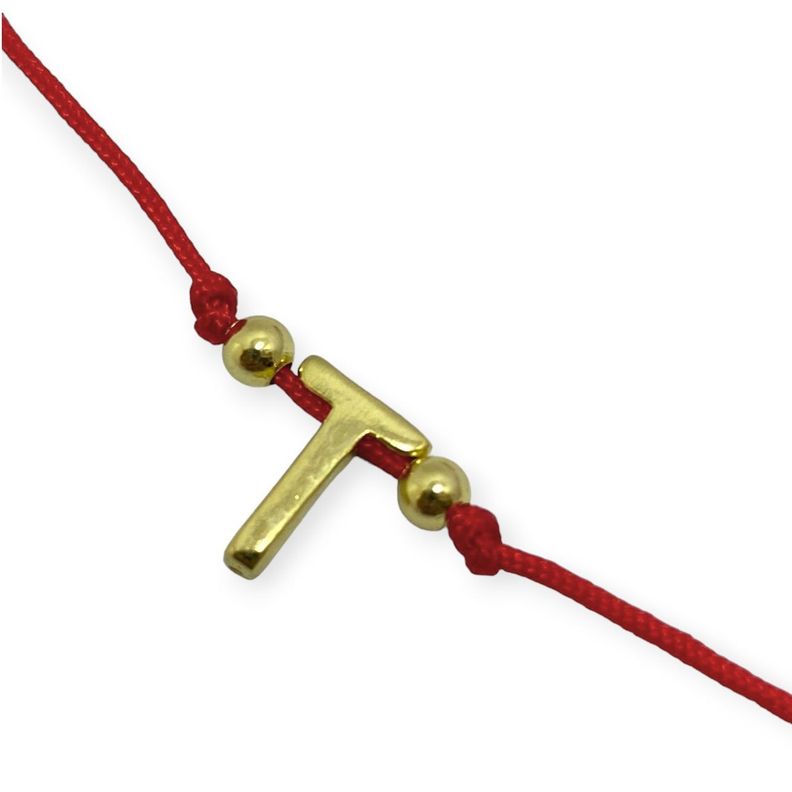 Pulsera Letra T Cordón Rojo Enchapado Oro 18K-1