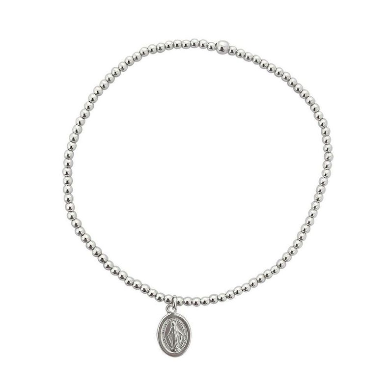 Pulsera Bolitas Virgen De Los Rayos Plata Fina 925-0