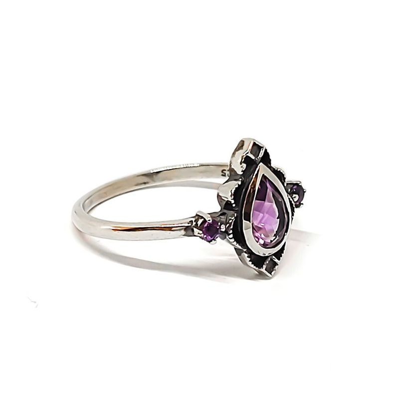 Anillo Loto Amatista Plata Fina 925 Envejecido-1