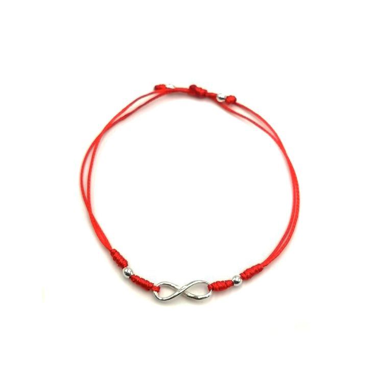 Pulsera Cordón Rojo Fino Infinito Plata Fina 925 -0