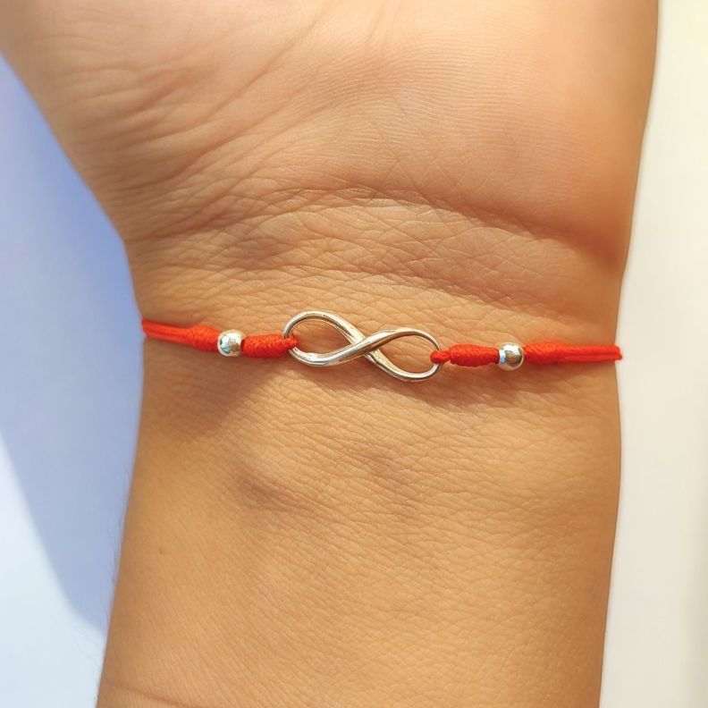 Pulsera Cordón Rojo Fino Infinito Plata Fina 925 -1