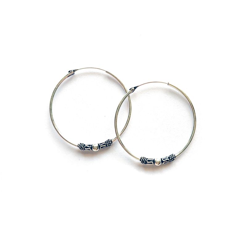 Aros Argolla Bali Envejecida 28mm  Plata Fina 925-0