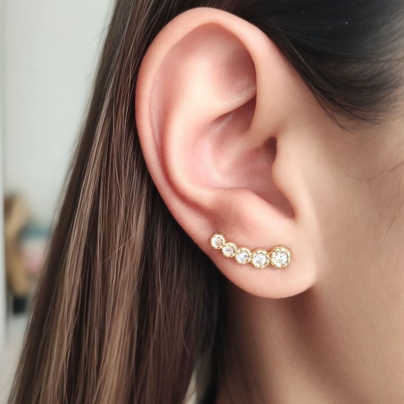 Aros Trepadores 5 Flores Circón Enchapado Oro 18K-2