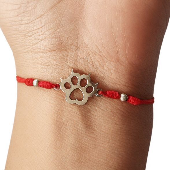 Pulsera Cordón Roja Huella Gato Plata Fina 925-1