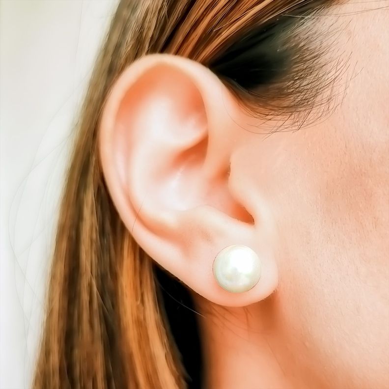 Aros Perla Sintética 10mm Enchapado Oro 18K-2