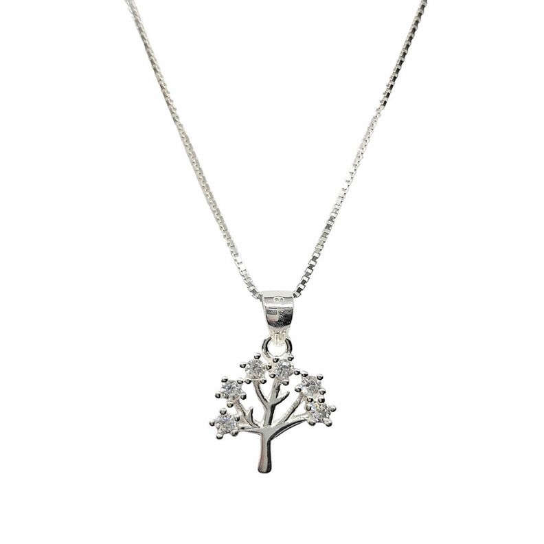 Collar Arbol Circon Ramas Plata Fina 925