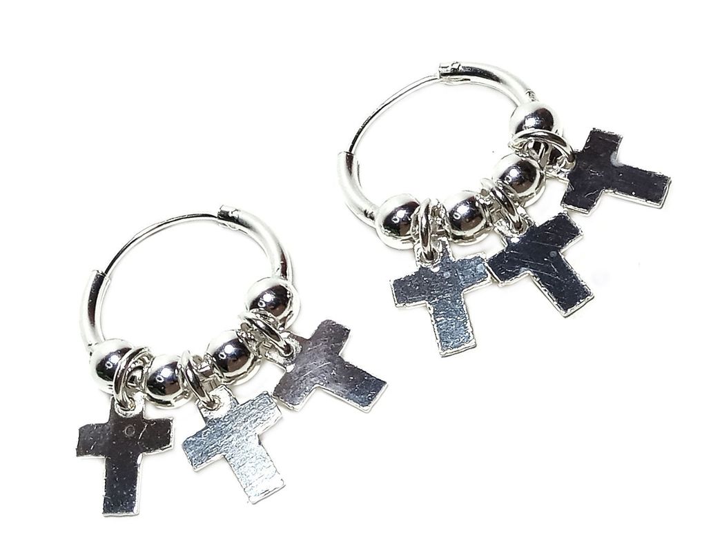 Aros Argollas Bolitas Cruces Plata Fina 925-0