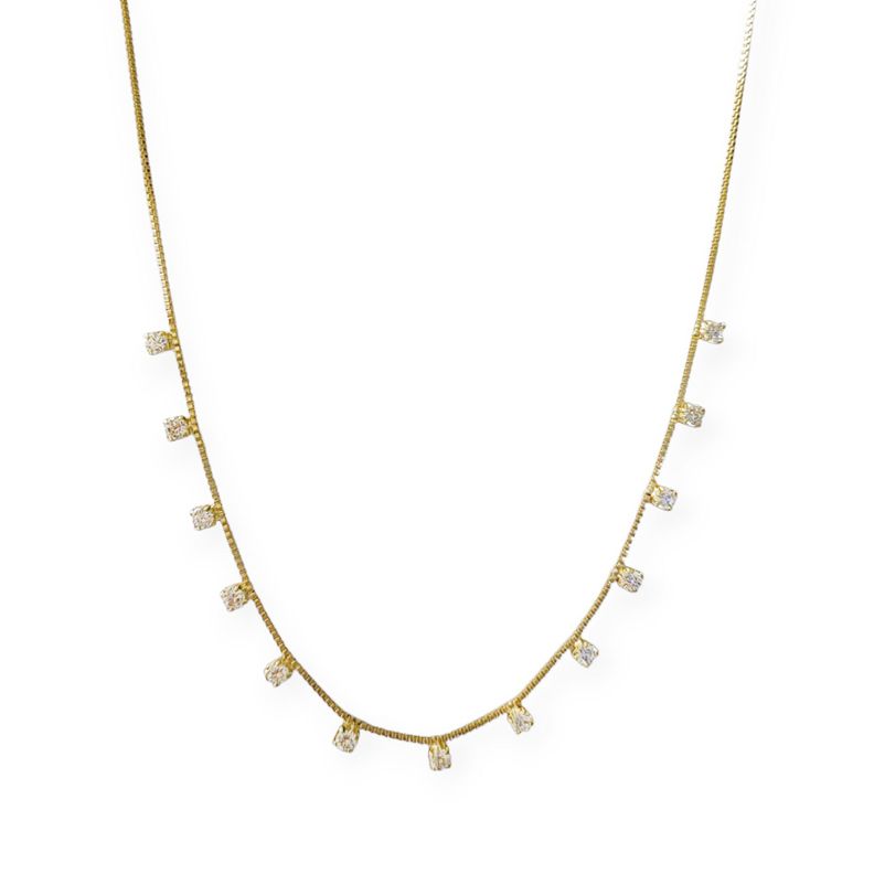 Collar 13 Circones Cadena Veneciana Enchapado Oro 18K-1