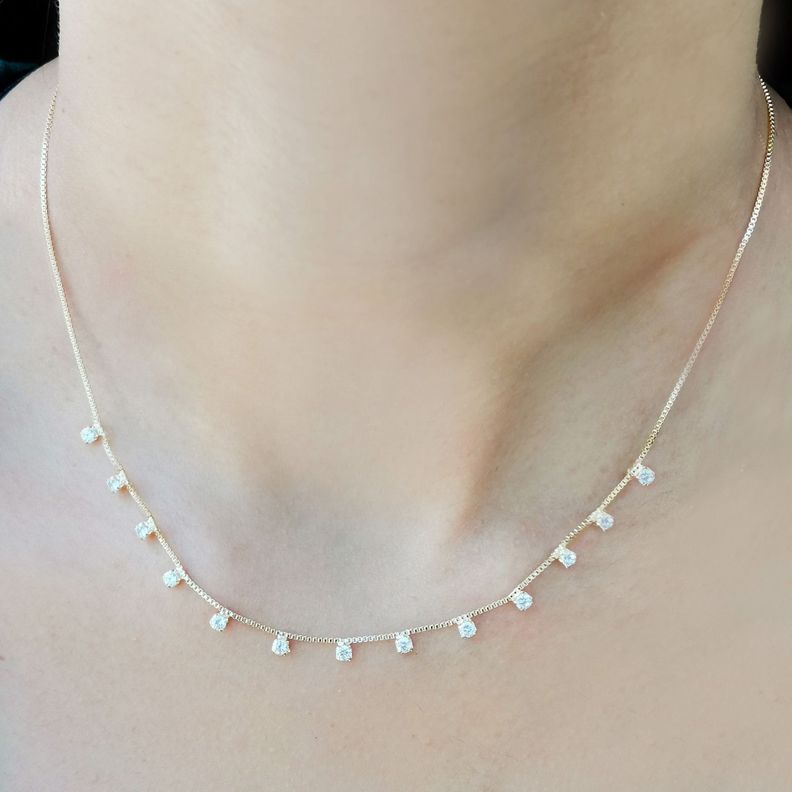 Collar 13 Circones Cadena Veneciana Enchapado Oro 18K-2