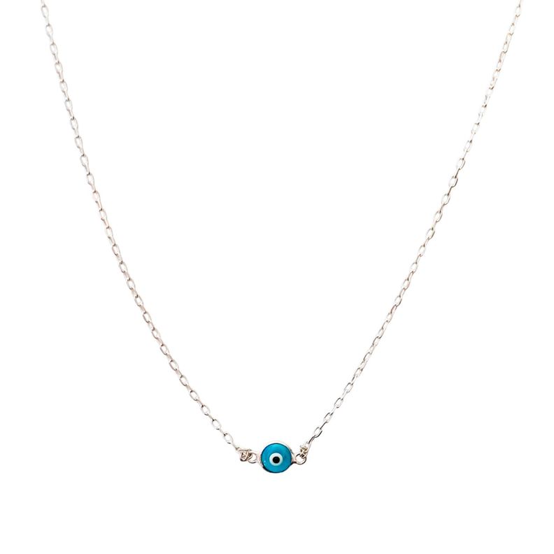 Collar Ojo Turco Celeste Cristal Cadena Eslabón Plata Fina 925-0