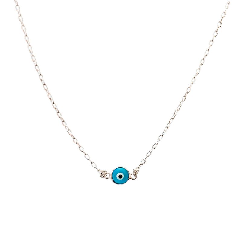 Collar Ojo Turco Celeste Cristal Cadena Eslabón Plata Fina 925-1