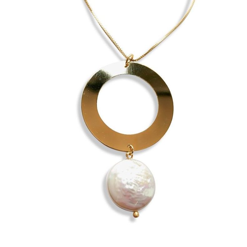 Collar Perla Coin Disco 50cm Enchapado Oro 18K-0