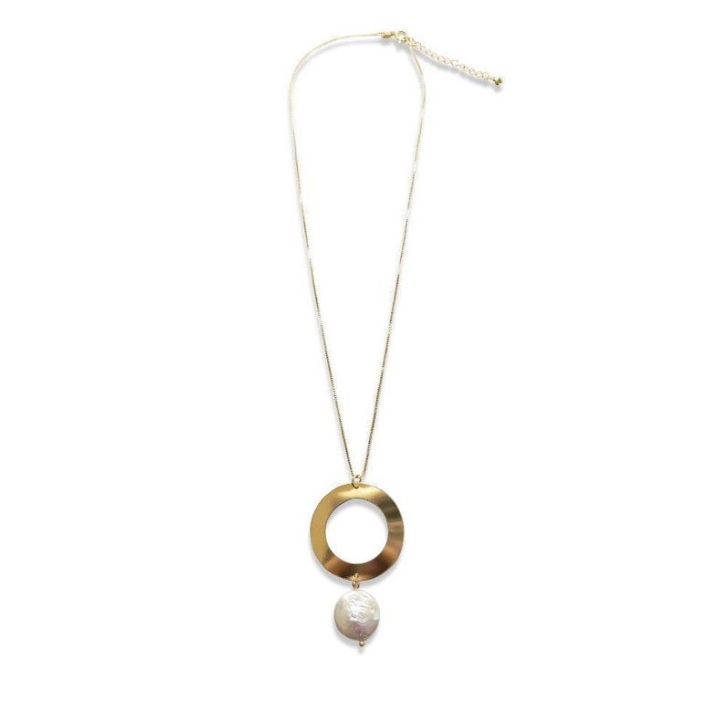 Collar Perla Coin Disco 50cm Enchapado Oro 18K-1