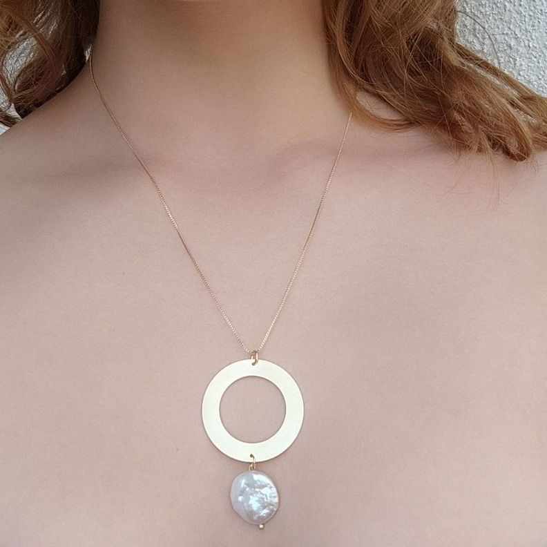 Collar Perla Coin Disco 50cm Enchapado Oro 18K-2