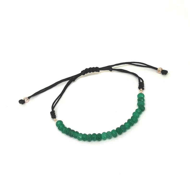Pulsera Ónix Verde Facetada Cordón Negro Plata Fina 925-0