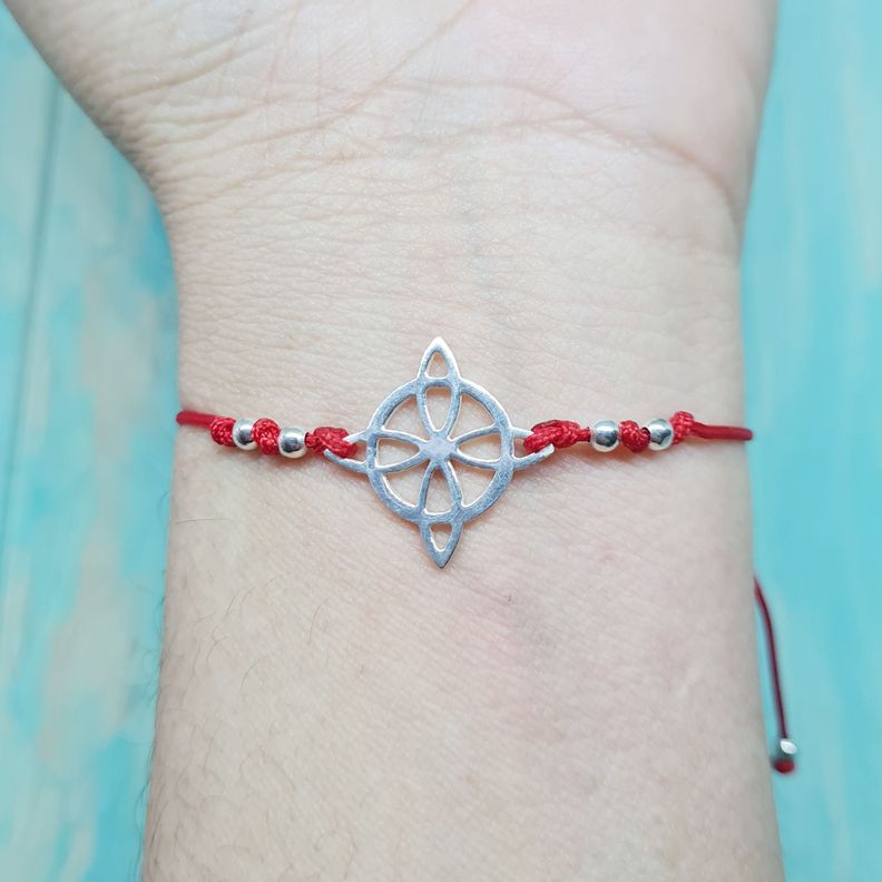 Pulsera Infinito Curvo Plata Fina 925 Cordón Rojo-1