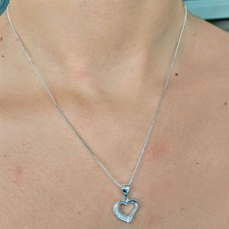 Collar Corazón Calado Circón 45cm Plata Fina 925-1