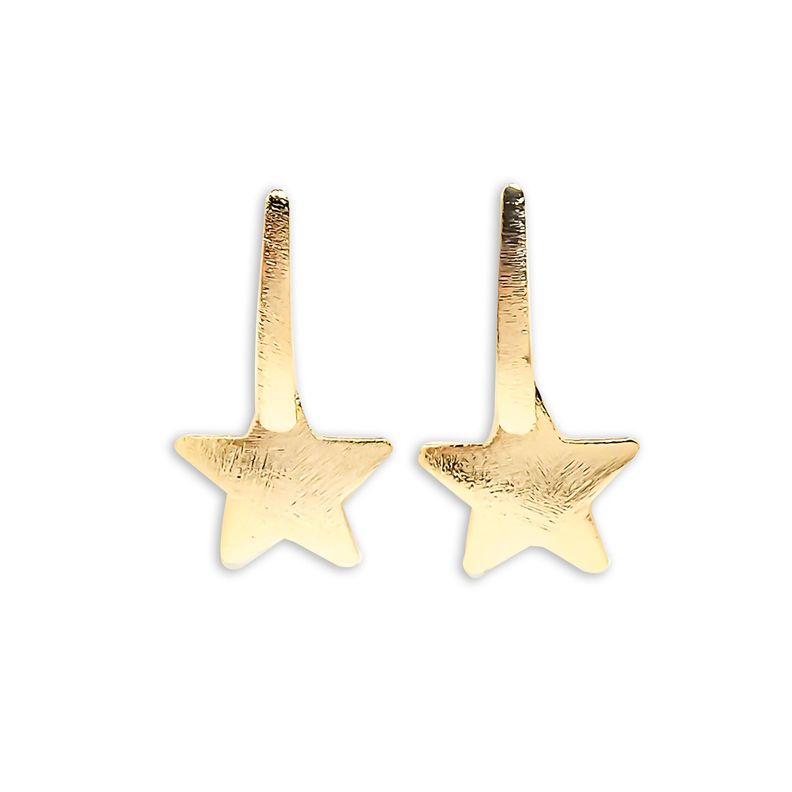 Aros Estrella Satinada Colgante Enchapado Oro 18K-0