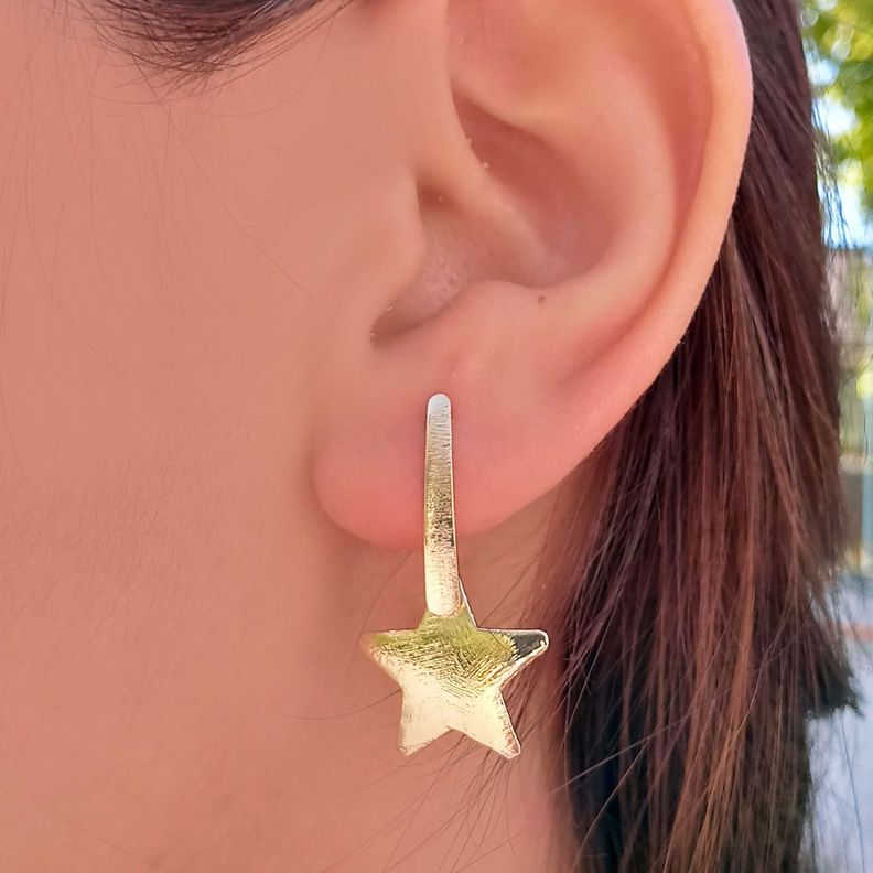 Aros Estrella Satinada Colgante Enchapado Oro 18K-1