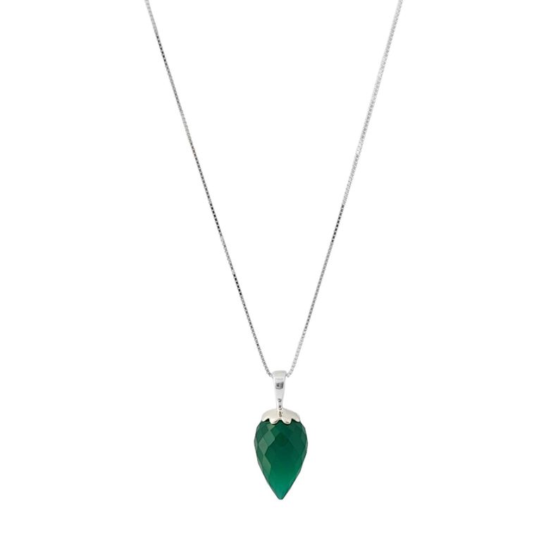 Collar Péndulo Facetado Ónix Verde Plata Fina 925-0